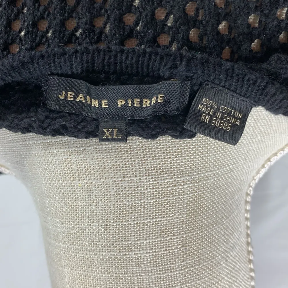 Jeanne Pierre Crew Neck Black Open Knit 3/4 Sleeve Sweater Size XL - Image 10