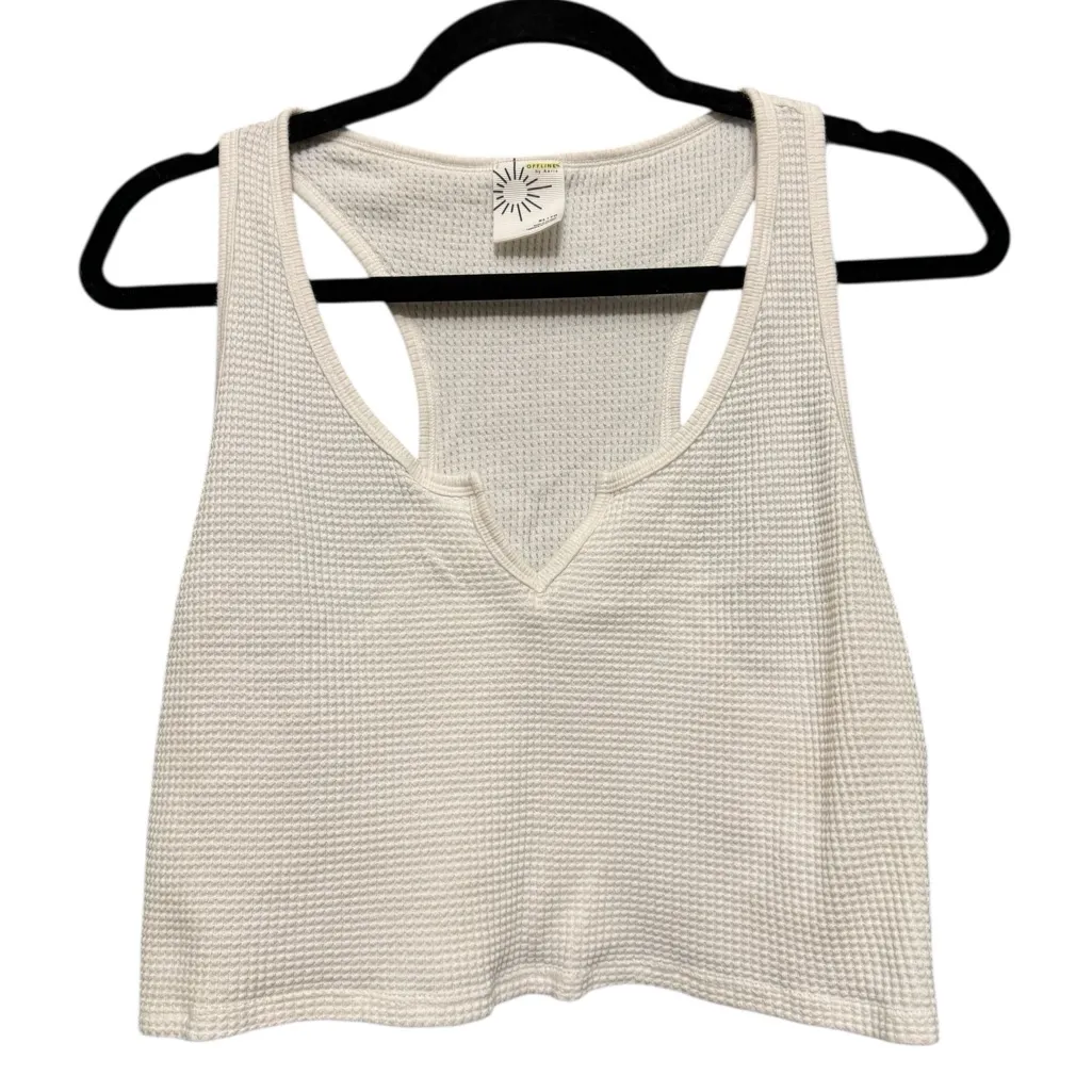 Aerie White Waffle Knit Crop Tank Top - Image 2