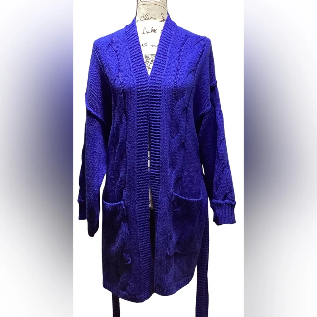 POL  chunky cable knit sweater. Long open front, belted cardigan. Size M/… - Image 14