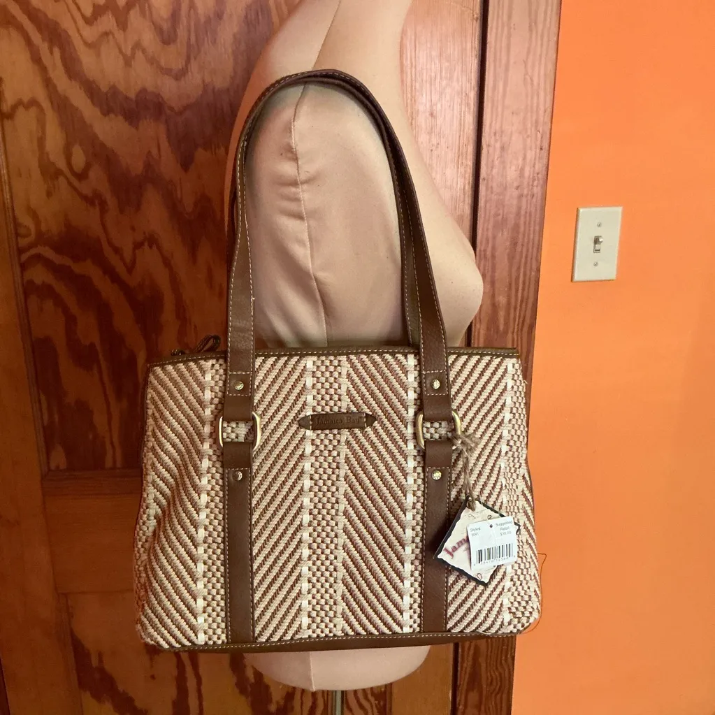 NWT Jamaica Bay Woven Tote | Neutral Brown & Cream Shoulder Bag - Image 6