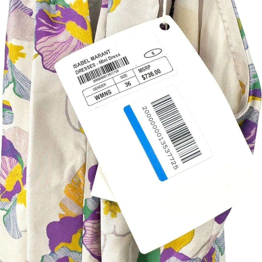 Isabel Marant Suzyli Twist Front Cross-Back Mini Dress size FR 36 Light Floral - Image 12