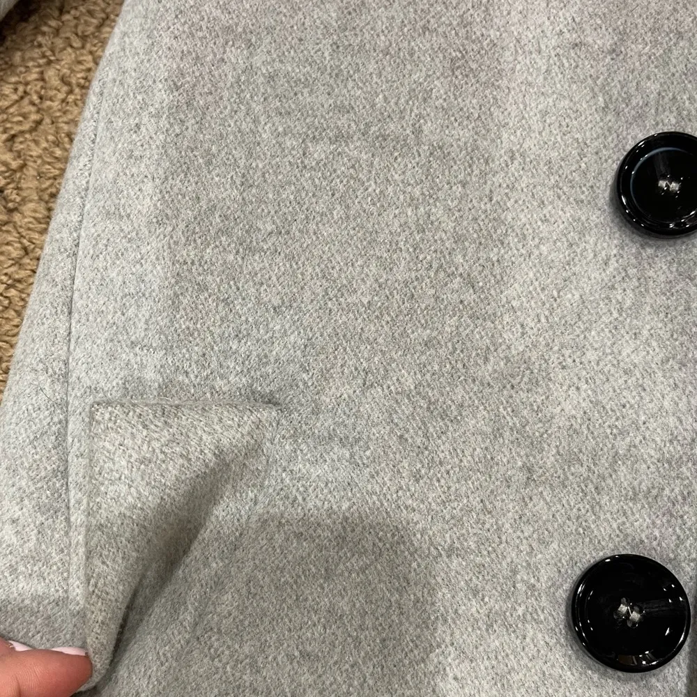 Zara Light Grey 5 Button Long Pea Coat Size Medium - Image 5
