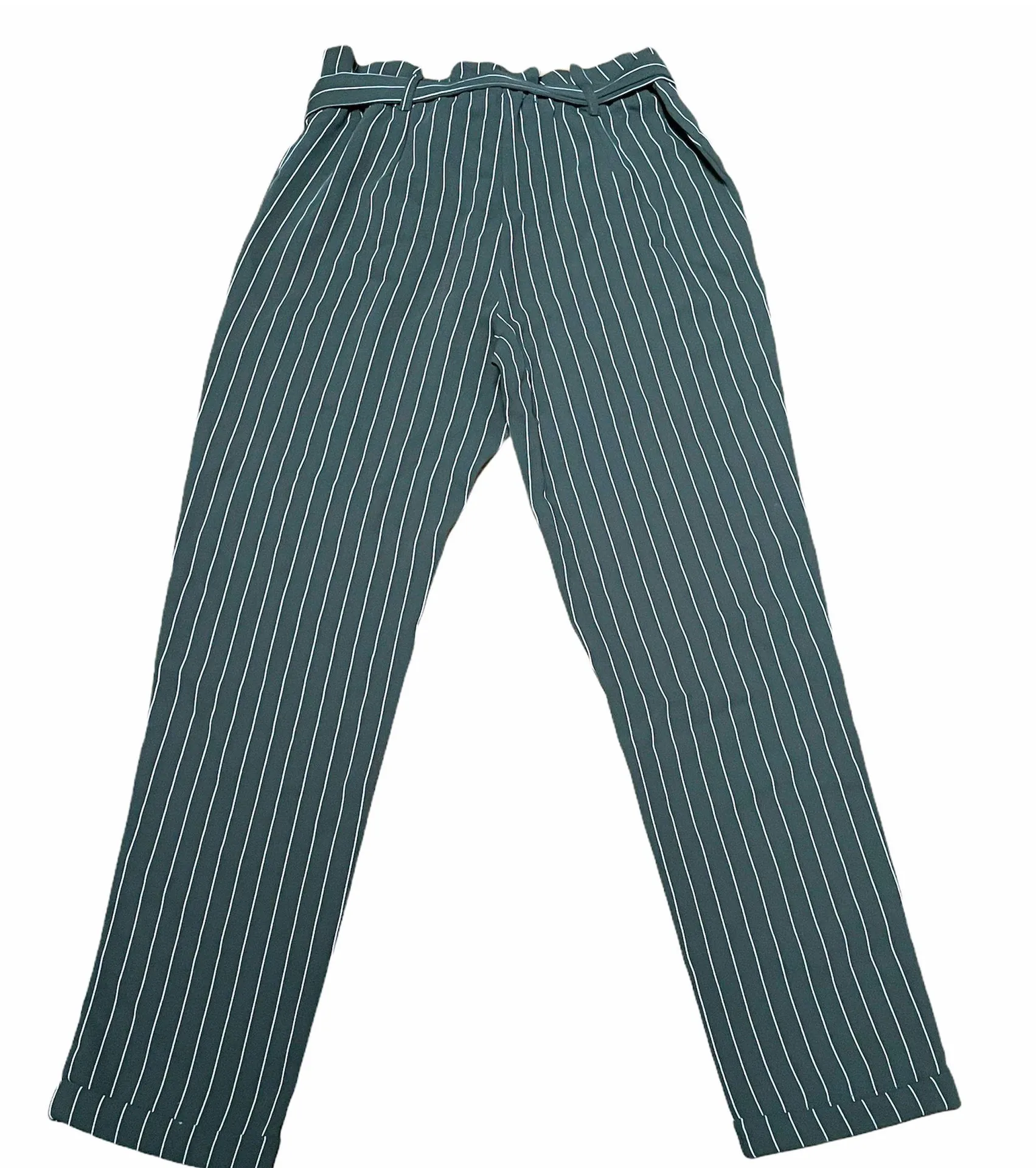 Pinstriped Paper Bag Waist Cropped Pants - Image 2