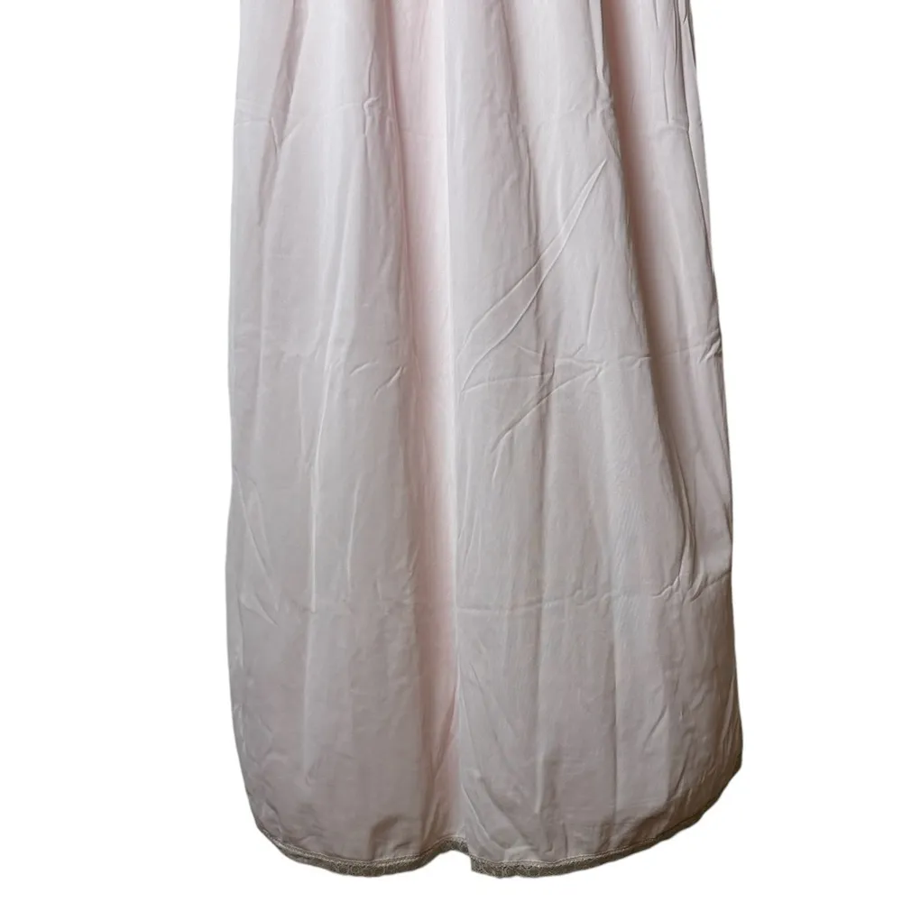 Vintage 80s Silky Nylon Lace Nightgown Slip Dress Romantic Cottage Small Pink - Image 5