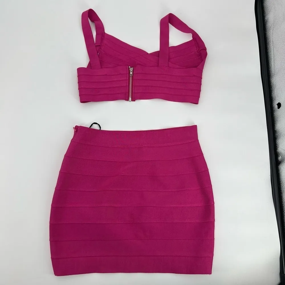Herve Leger x Forever 21 bright pink Bandage top & Mini Skirt barbie core L / XL - Image 6