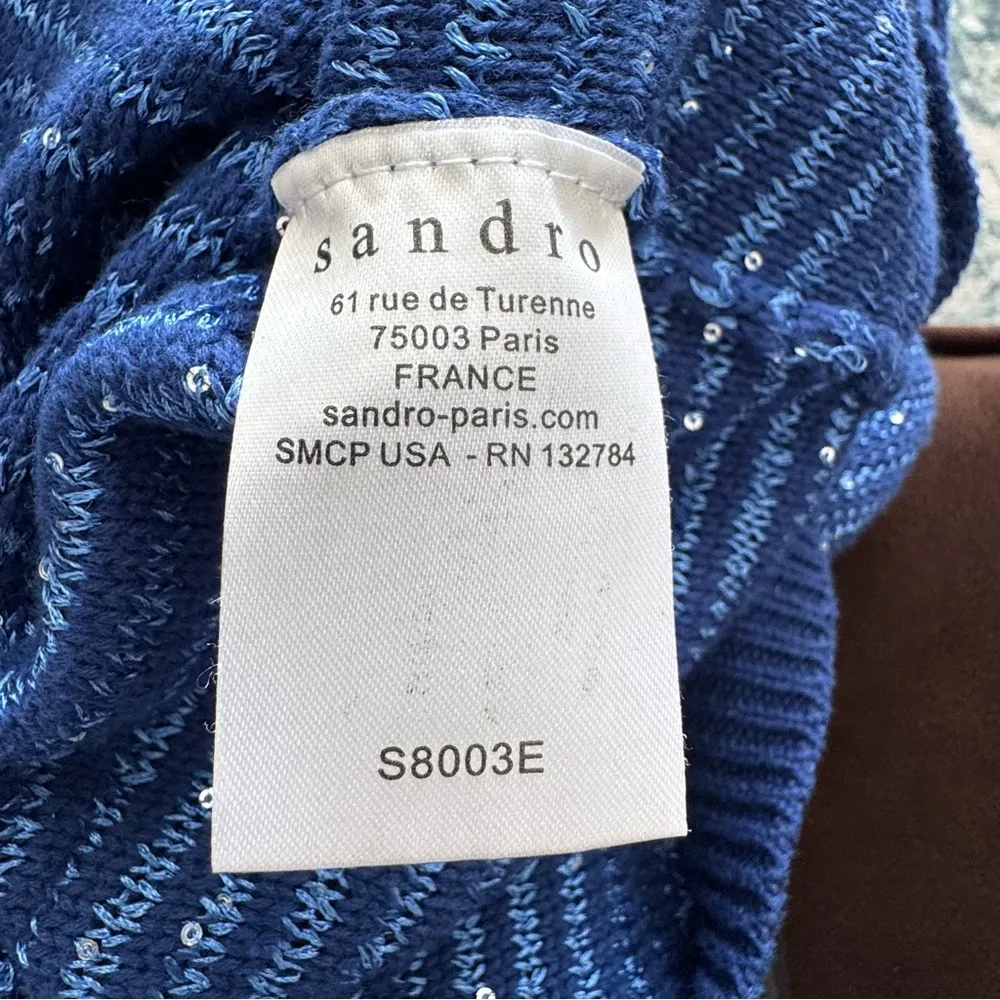 Sandro Sparkle Sequin Multi Blue Scoopneck Sweater Size 2 - Image 7