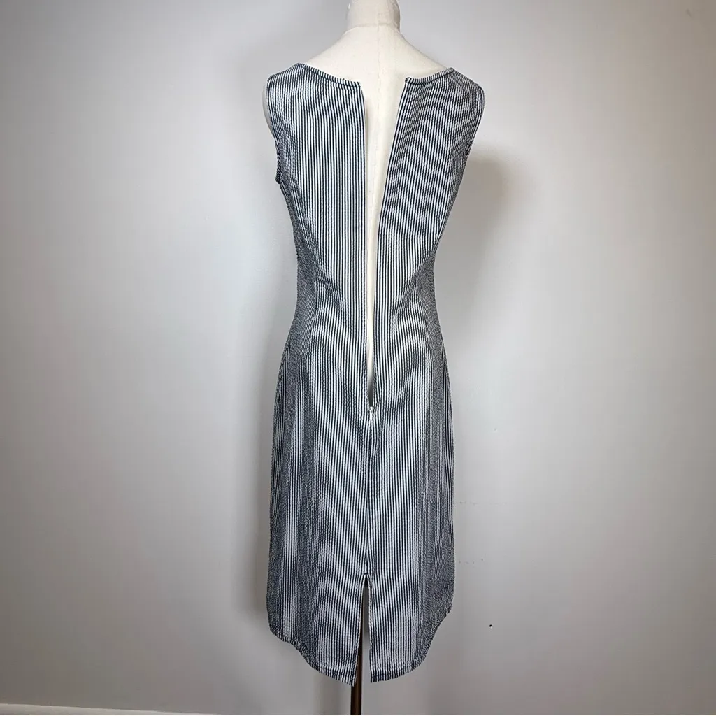 Eddie Bauer Navy And White Stripe 100% Cotton Seersucker Dress Women’s Size 6 - Image 6