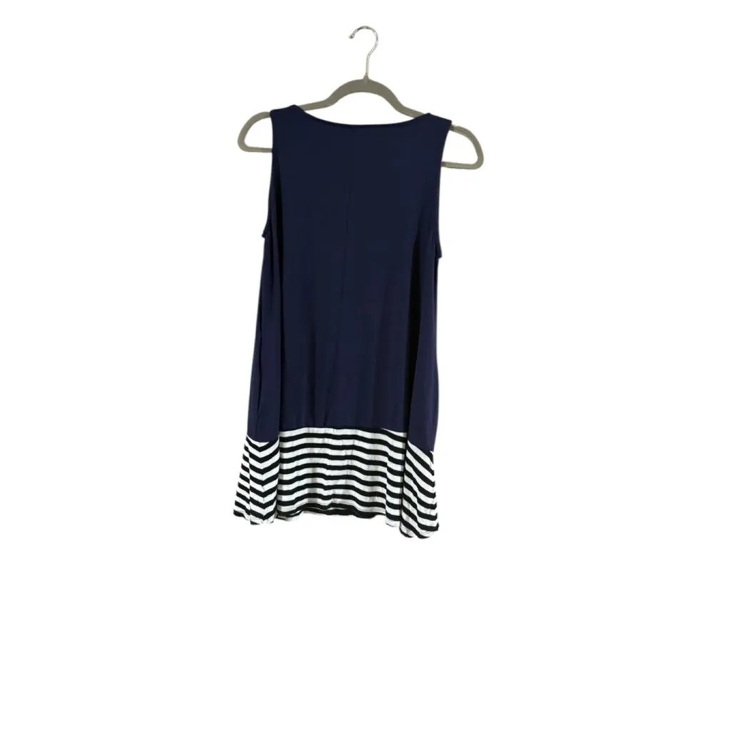 Women's ZENANA PREMIUM Navy White Striped Tank Top S - Image 3