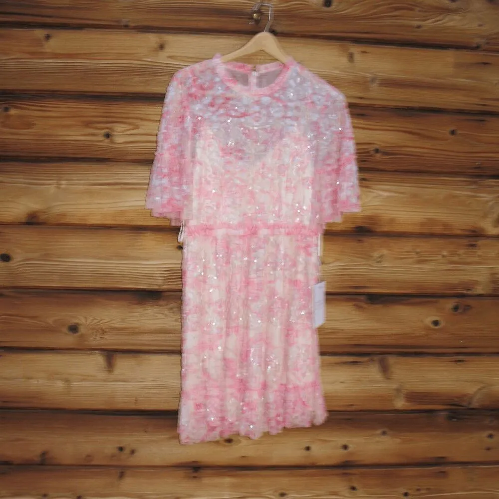 MAC DUGGAL  9148 Womens Pink Flounce Sleeve Floral Embellished Dress 12 - Image 5