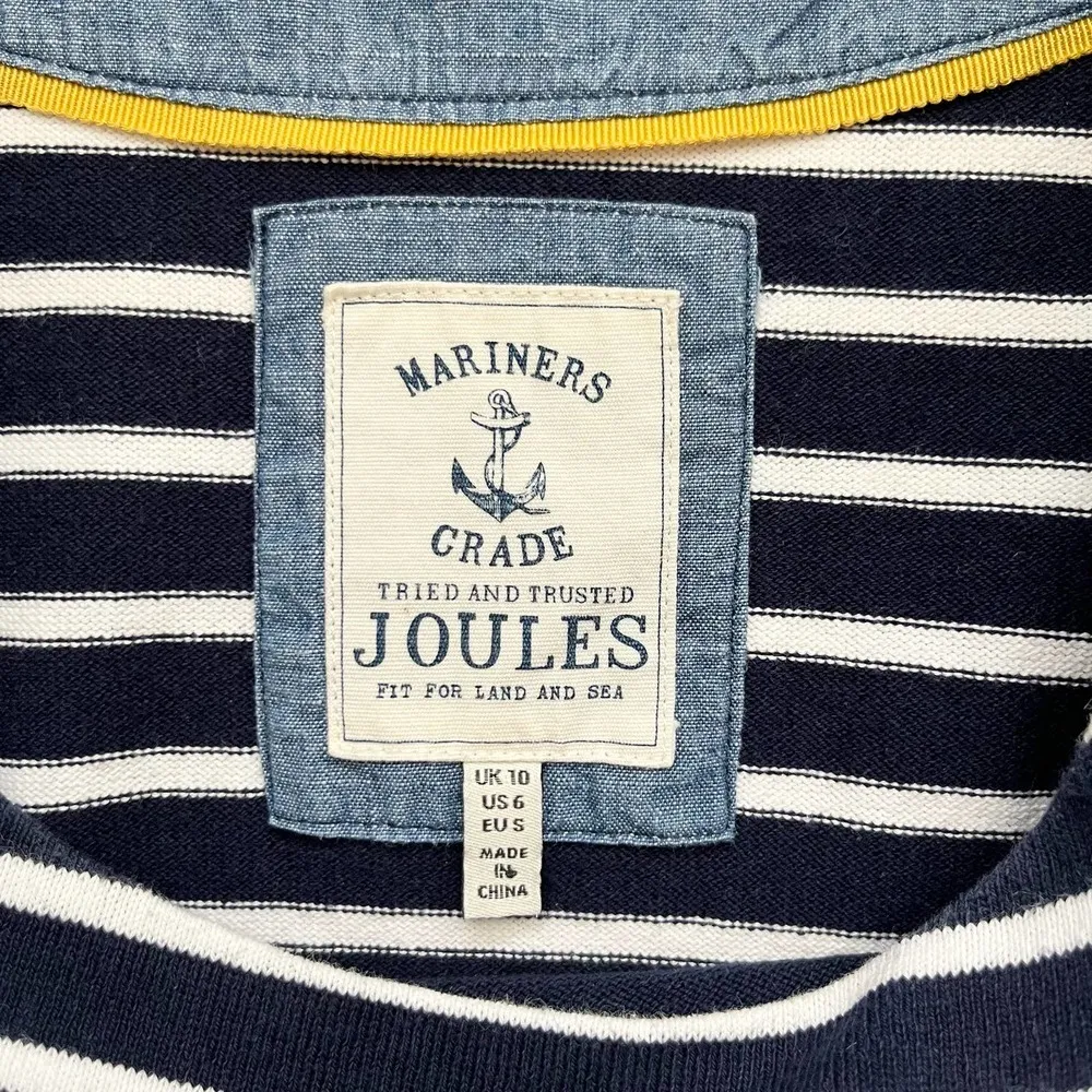 Joules Nautical Navy White Striped 3/4 Sleeve Dress w/ Pockets 100% Cotton, Sz 6 - Image 4