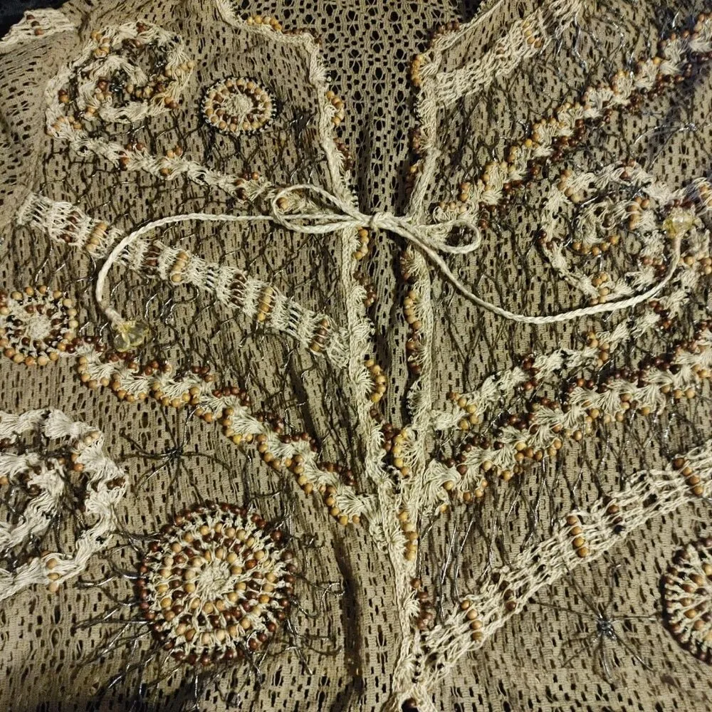 Jessica London Plus Size 2X Boho Hippie Kimono Tassel Brown Cardigan Crochet Bea - Image 9