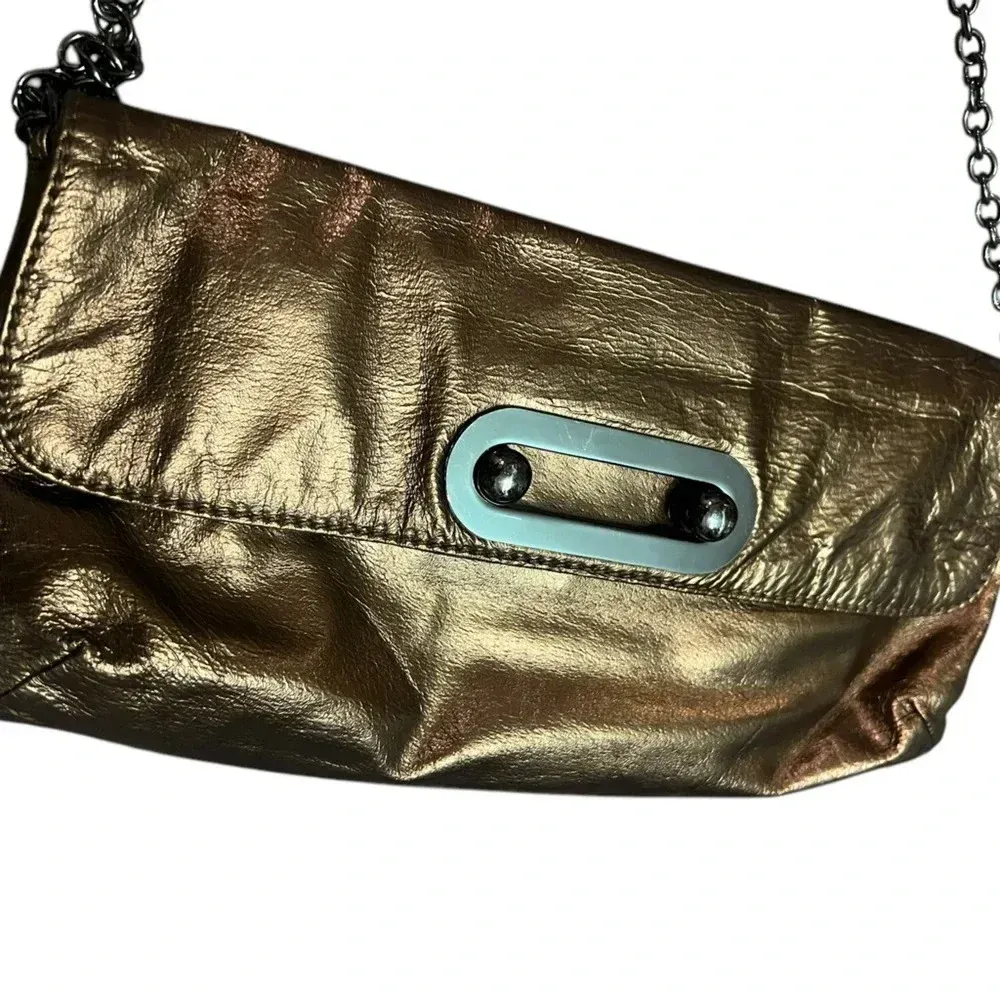 HOBO International Alicia Bronze leather clutch chain strap shoulder bag purse Brown - Image 4