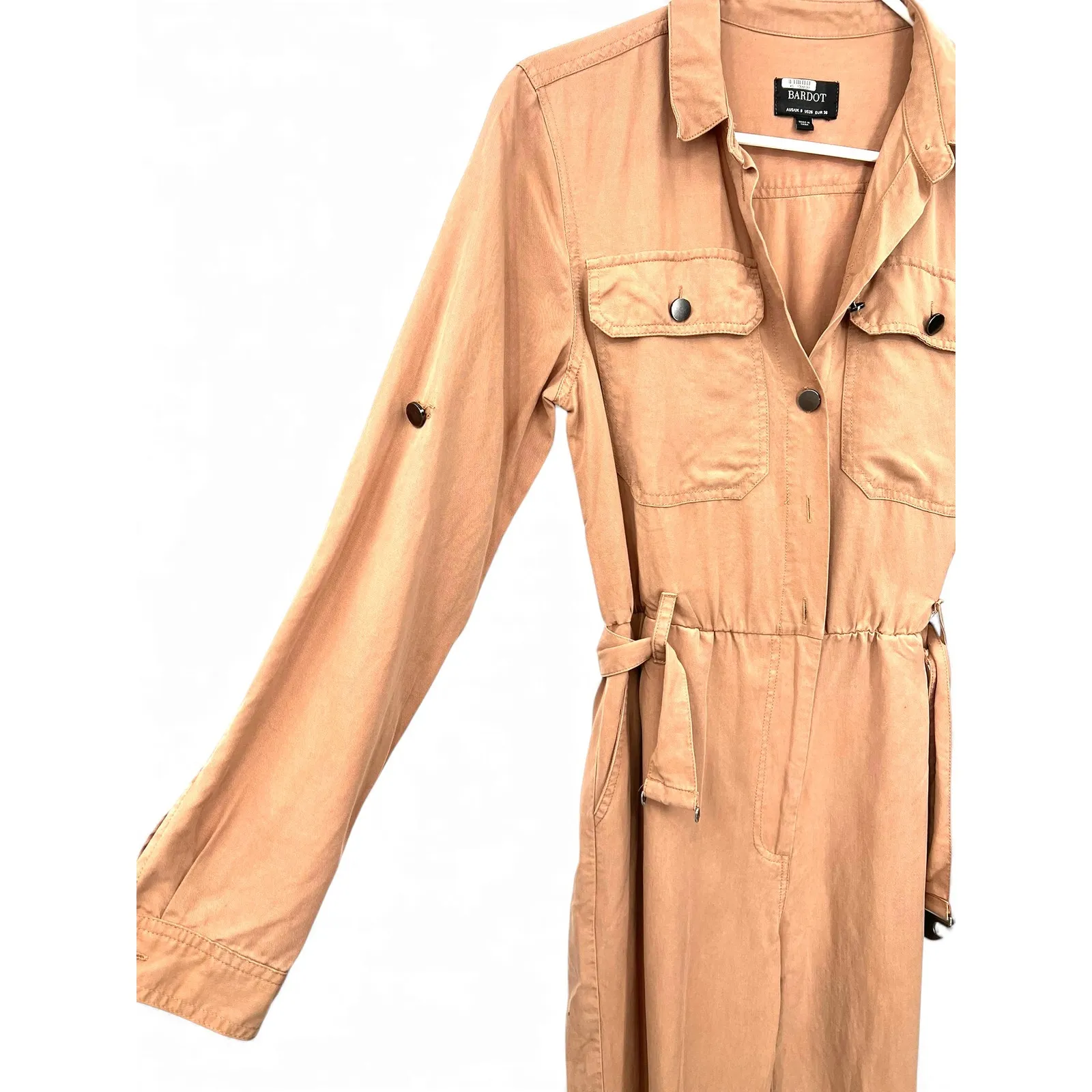 Bardot REVOLVE 26/ S utility boiler suit jumpsuit tie One Piece Outfit Tan - Image 5