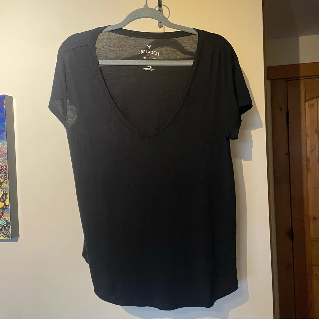 American Eagle  Soft & Sexy Basic Black Oversized T-Shirt - Image 2
