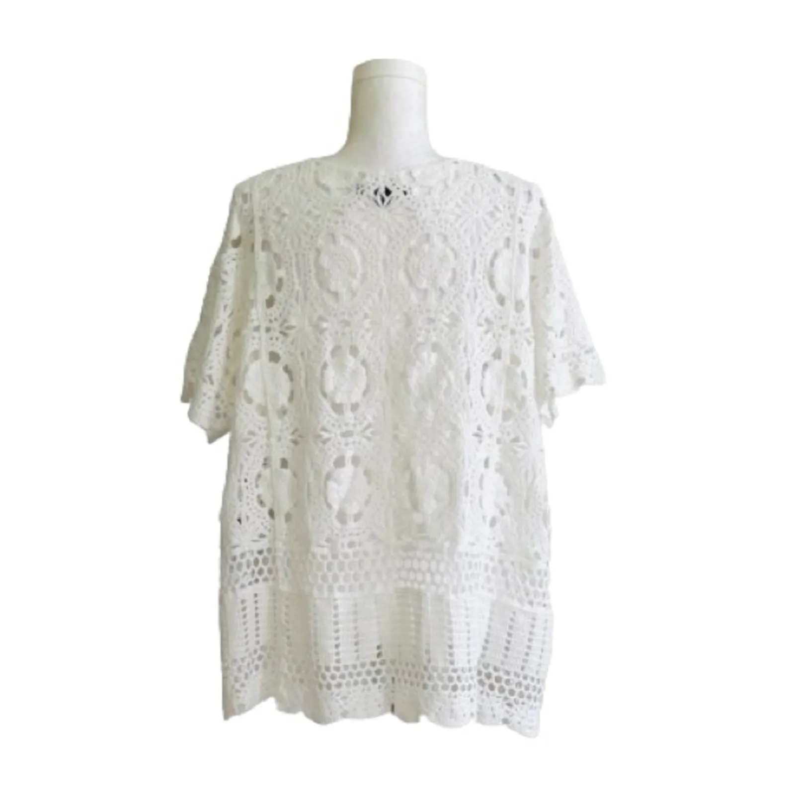 Roamans Top Sweater White French Crochet Short Sleeve Cotton Top Plus 18/20 NEW Size 1X - Image 4