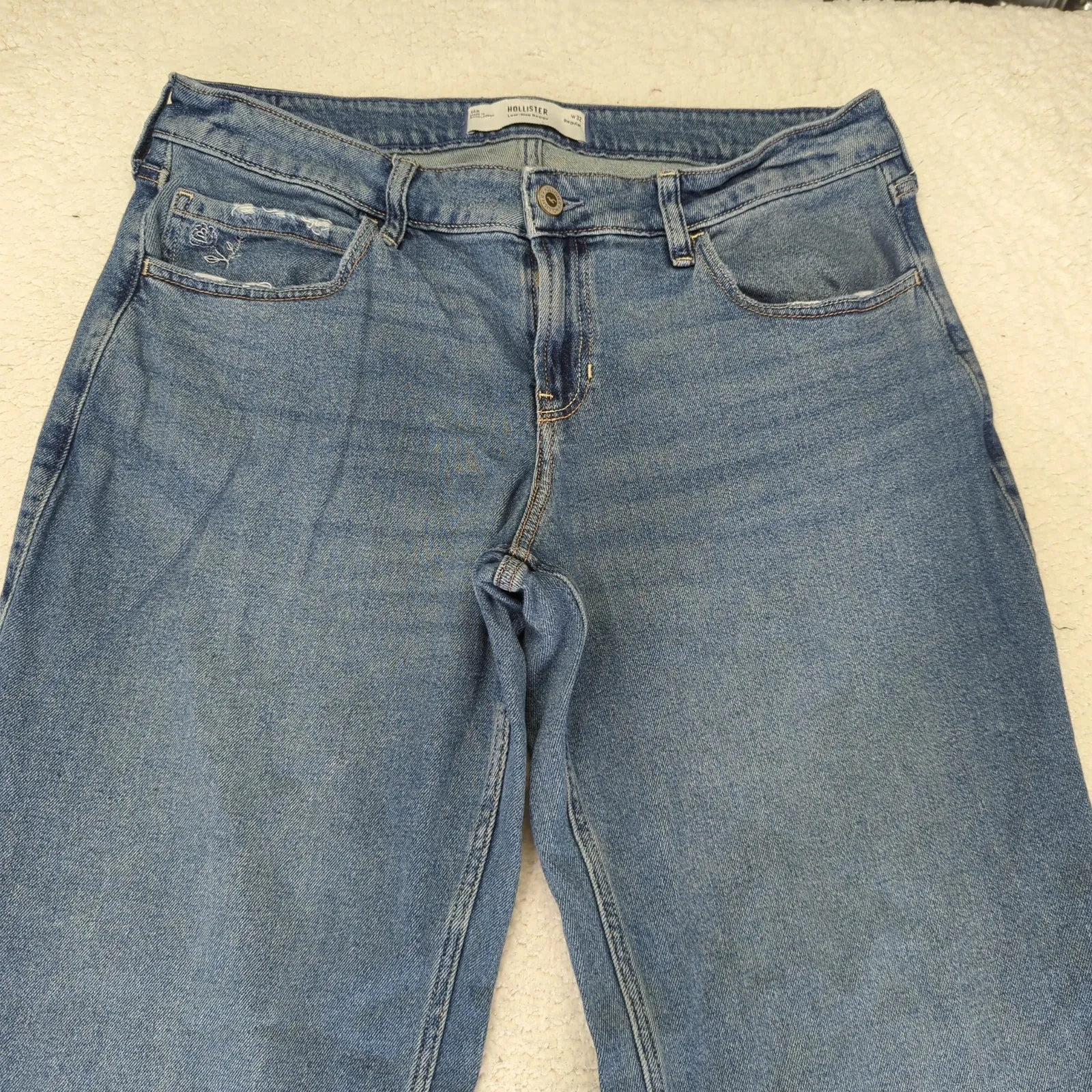 Y2K‎ Hollister Low-rise Baggie Jeans Raw Hem Women's Size 14 Stretch Wide Leg - Image 3