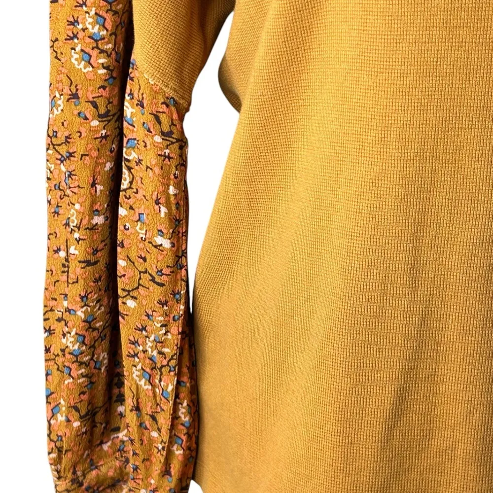 ANTHROPOLOGIE Annette Floral Print Sleeve Waffle Knit Top Size Small - Image 6