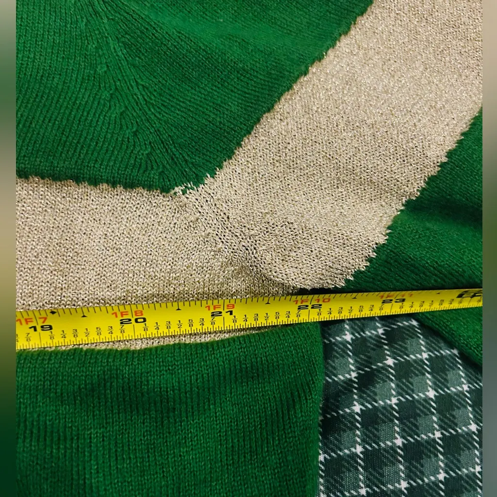 Christmas Festive Green Gold and Red Striped Cardigan women XL - Image 5