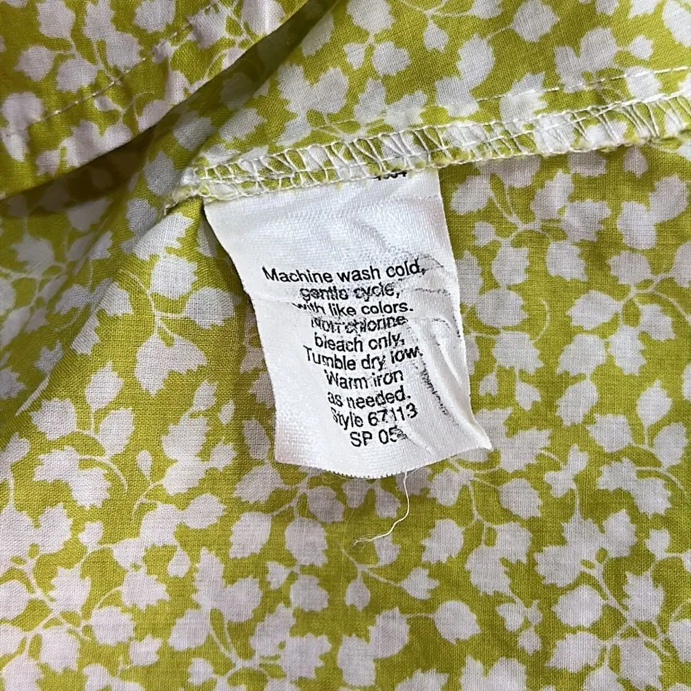 J. Crew Cotton Floral Light Green/Yellow Button Up Shirt 3/4 Sleeve Size XS - Image 8