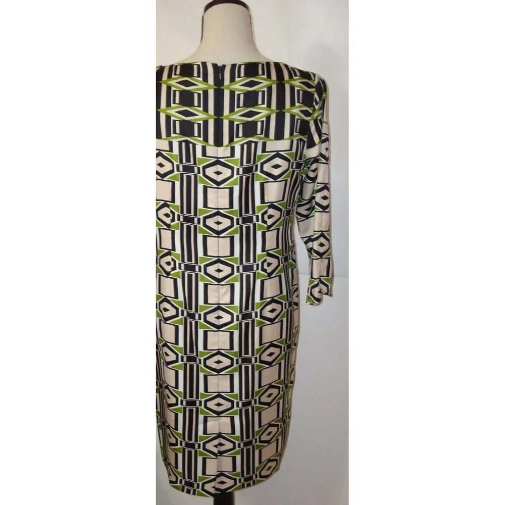 New Womens Jones New York Collection Graphic Dress Green 8 Black White Tan Zip - Image 2