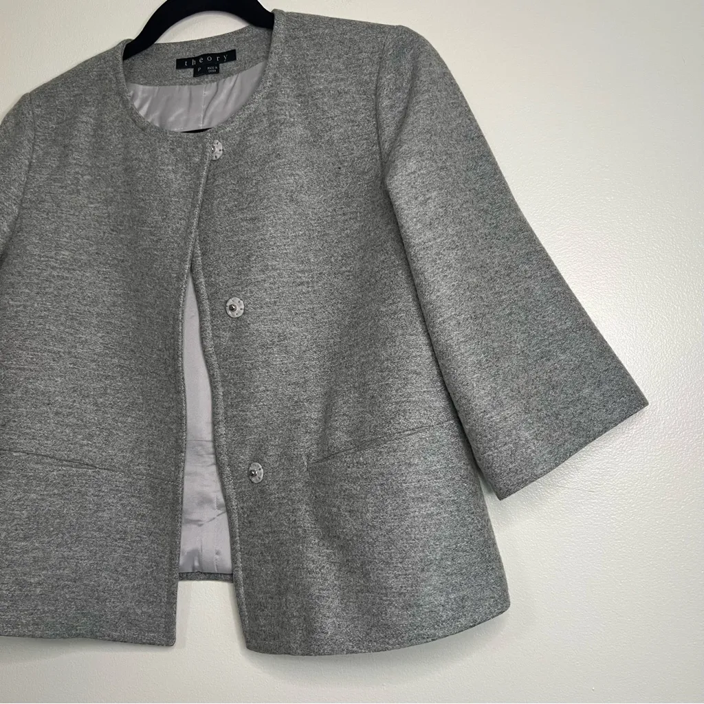 Theory Women’s Cropped Wool-Blend Jacket Gray Petite‎ P - Image 2