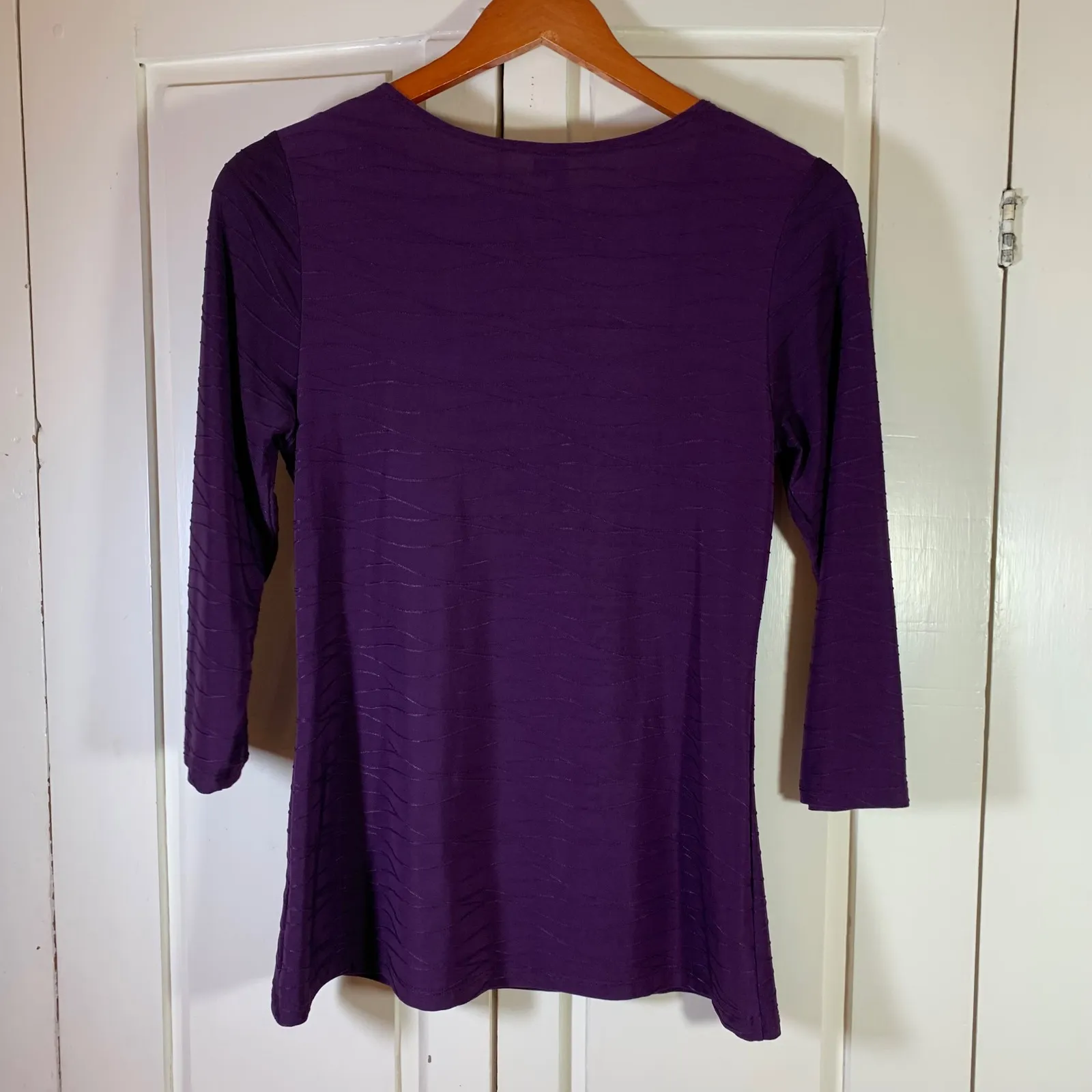 SUSAN LAWRENCE Purple Textured V Neck‎ 3/4 Sleeve Top Women's Small Whimsigoth - Image 2