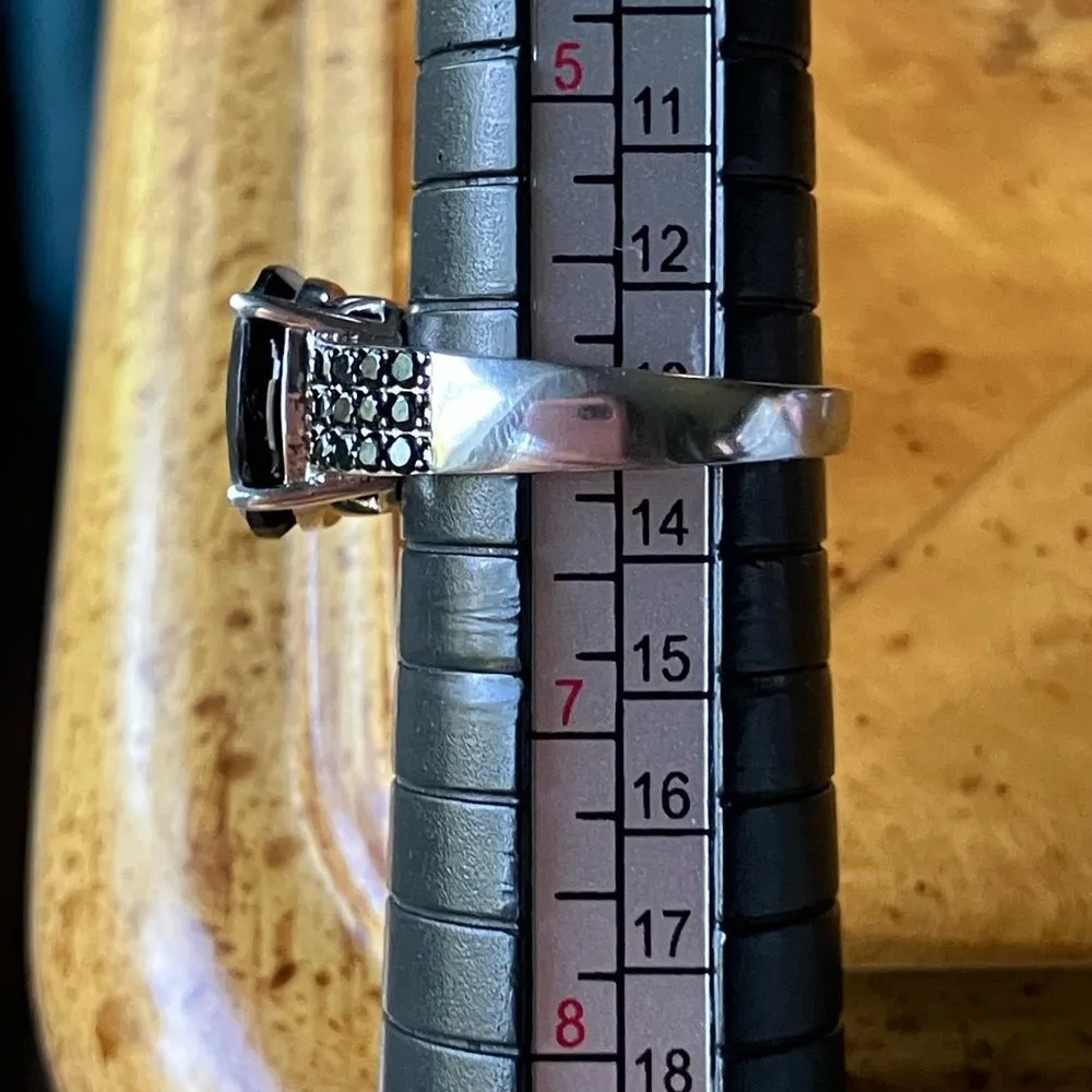 Natural Black Spinel Sterling Silver Ring Set Size 6 - Image 9