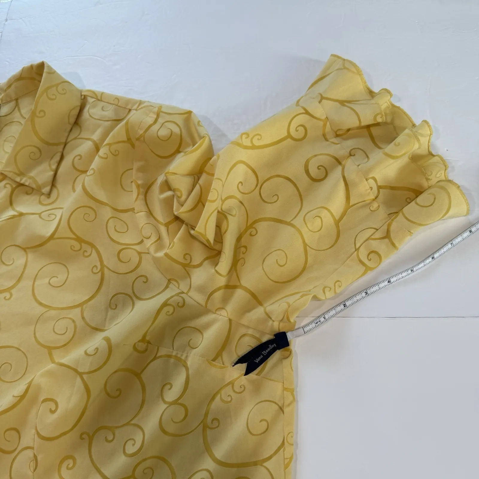 Maggie Barnes Butter Yellow Scroll Flare Ruffle Sleeve Button Up‎ Blouse Size 4X - Image 10