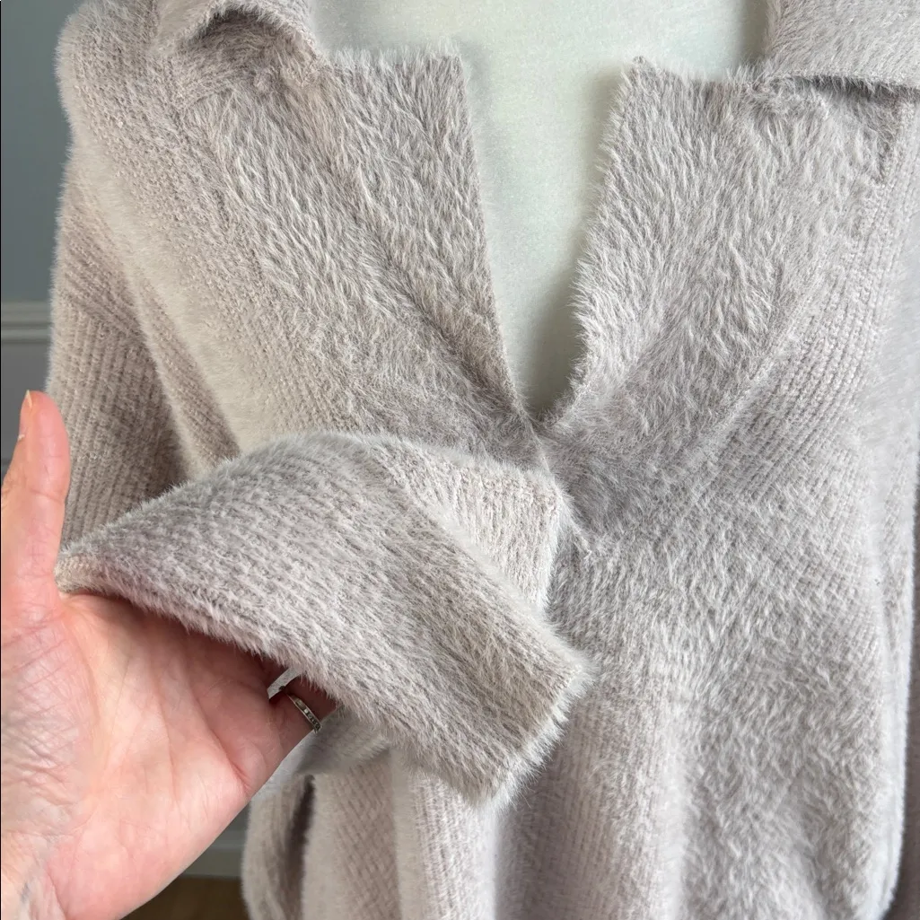 Gentle Fawn Abby Collared Pull Over V-Neck Sweater in Soft Pink, Pearl Sz Large - Image 5