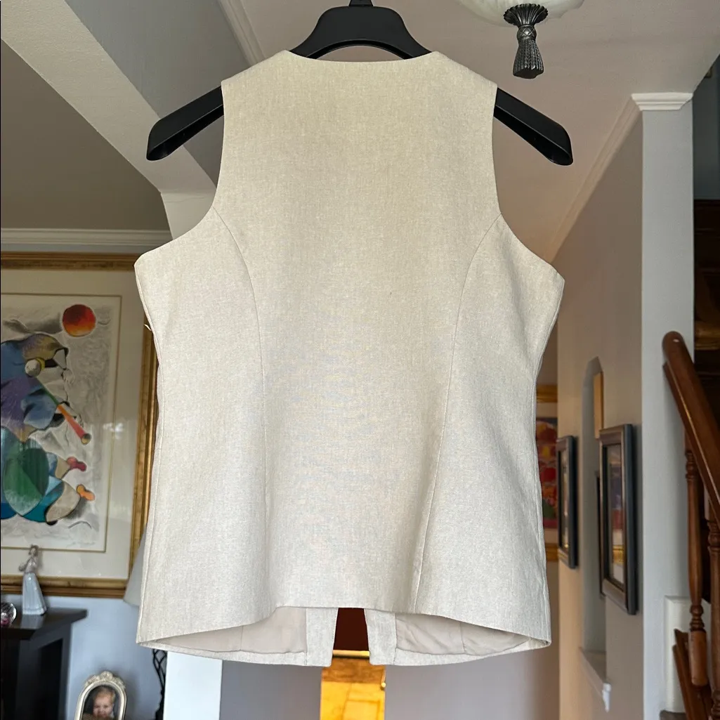 Old Navy Linen Blend Sleeveless Beige Button-Up Vest Sz L - Image 8