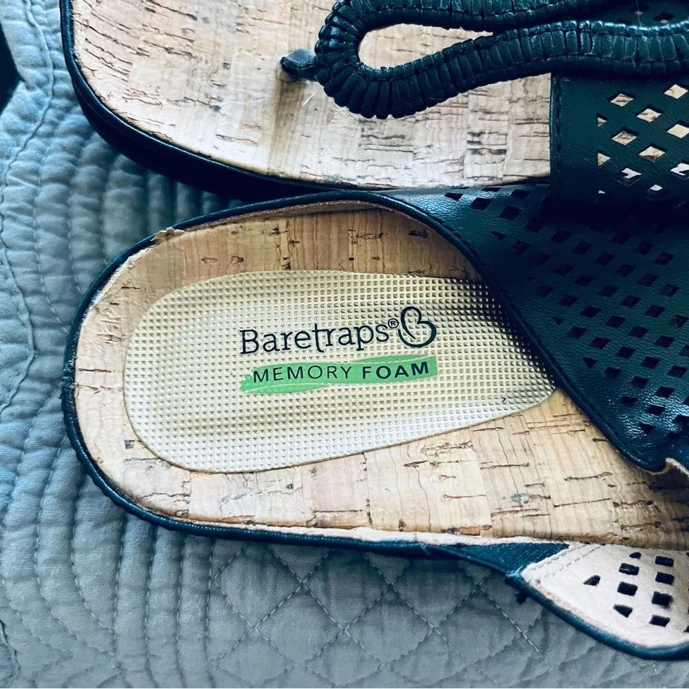 BareTraps Black Leather Flip Flop Sandals Memory Foam Cork Insole Size 9 EUC - Image 9