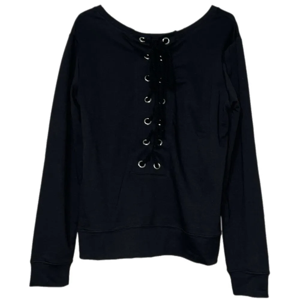 AXIS women's size small pullover black long sleeve top lace up back - Image 9