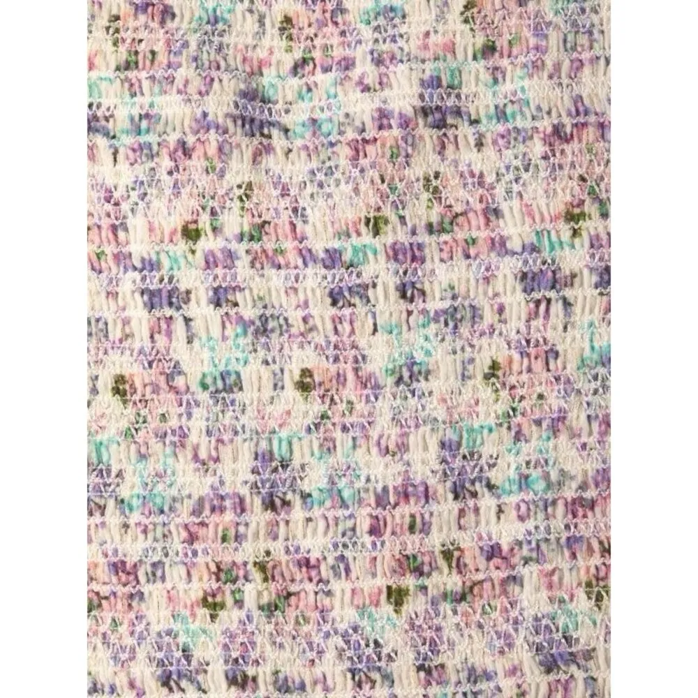 LOVESHACKFANCY Floral Smocked Mini Dress Puff Sleeve Asymmetric Ruffle Coquette - Image 5