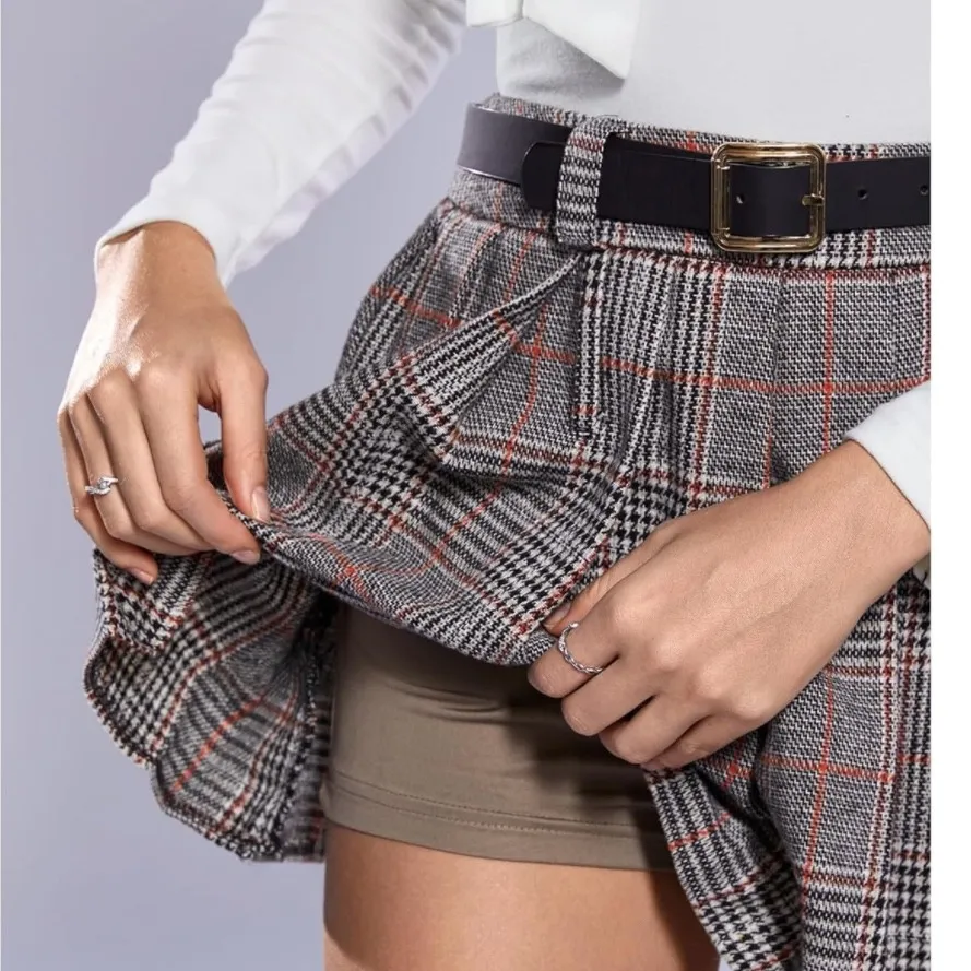NWT MakeMeChic Apricot Plaid Pleated Mini Skort Drop Waist A - Image 3