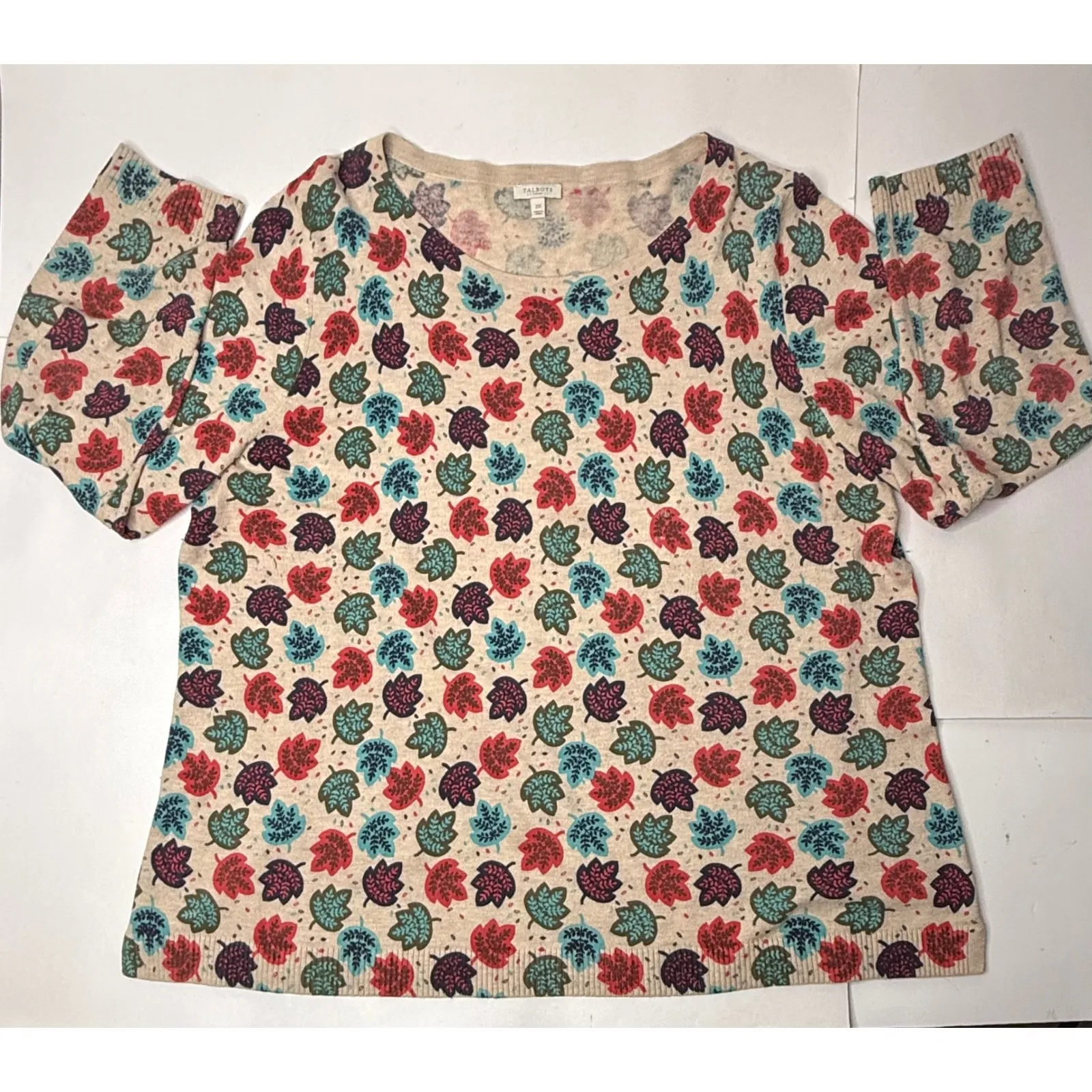 Talbots Sweater Womens Size 2X Plus Size Leaves Fall Colorful Teacher Granny Tan - Image 10