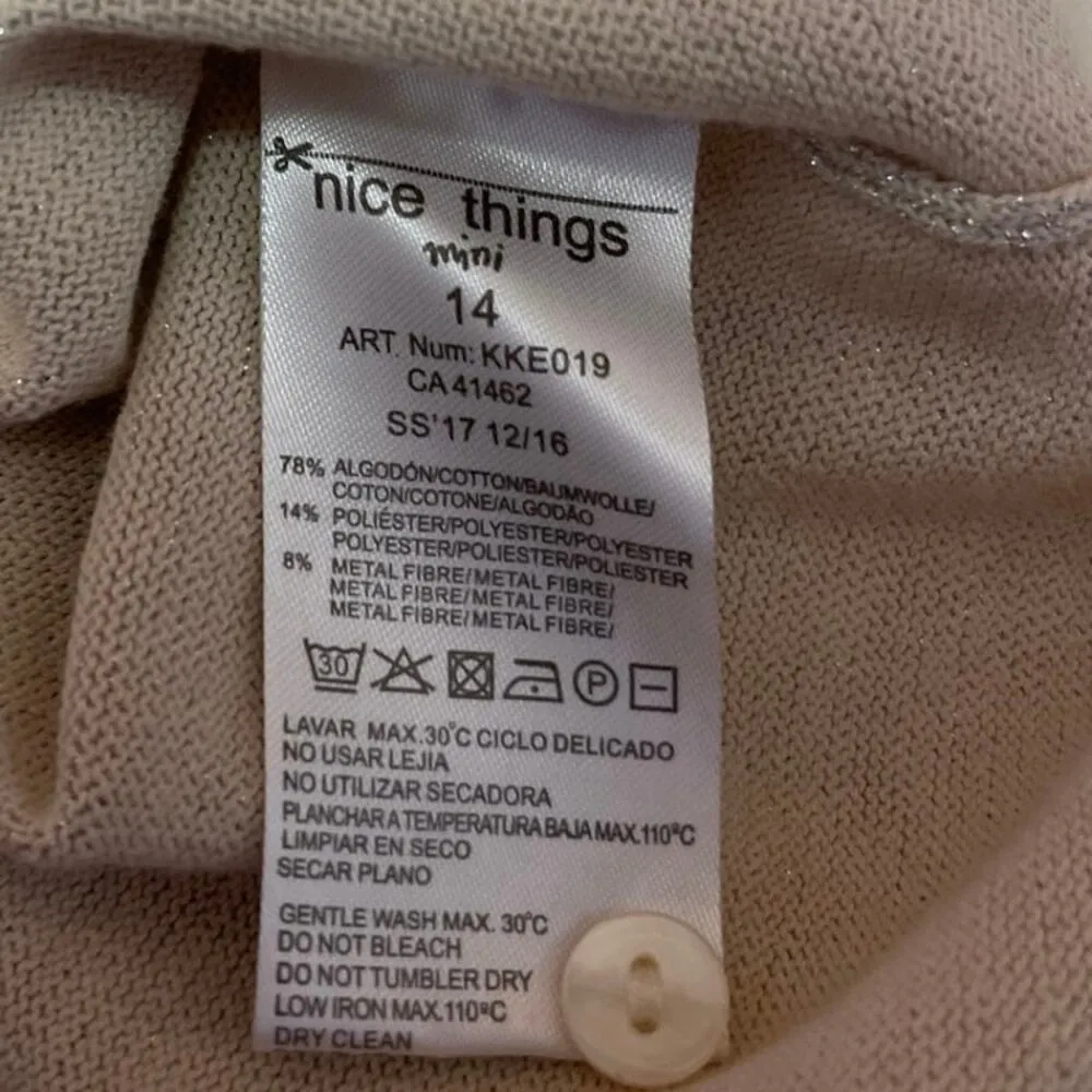 Nice Thing Mini Beige Metallic 3/4 Sleeve Button Crop Cardigan Sweater Top Sz 14 Gray - Image 5