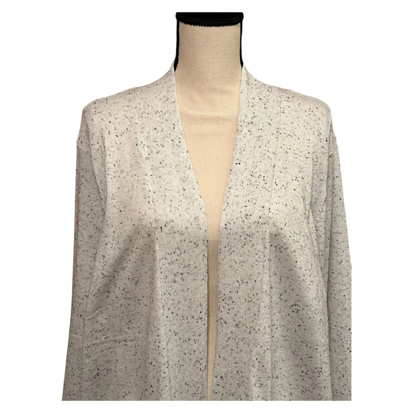 Chloe + Jasmine Speckled Cardigan Sweater 2X Open Front Pockets Gray - Image 8