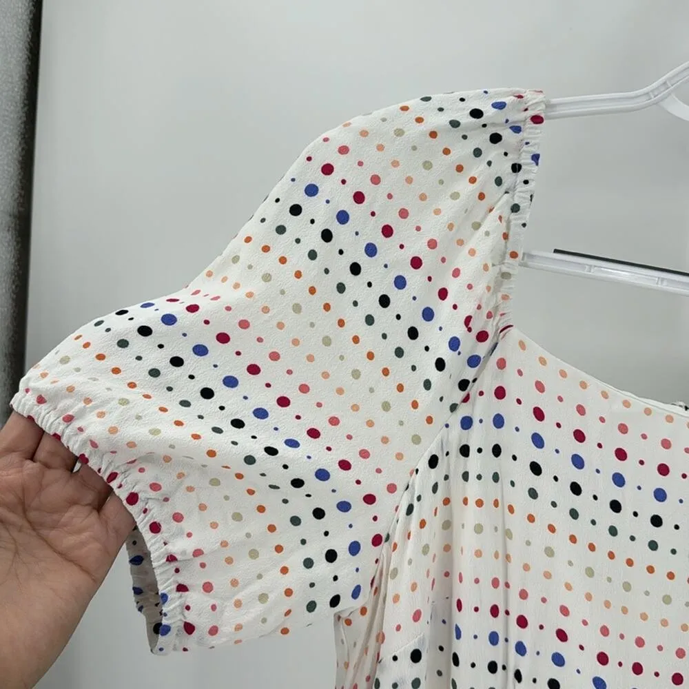 Loft Rainbow polka dot puff sleeve midi dress summer garden party size 2 petite - Image 11