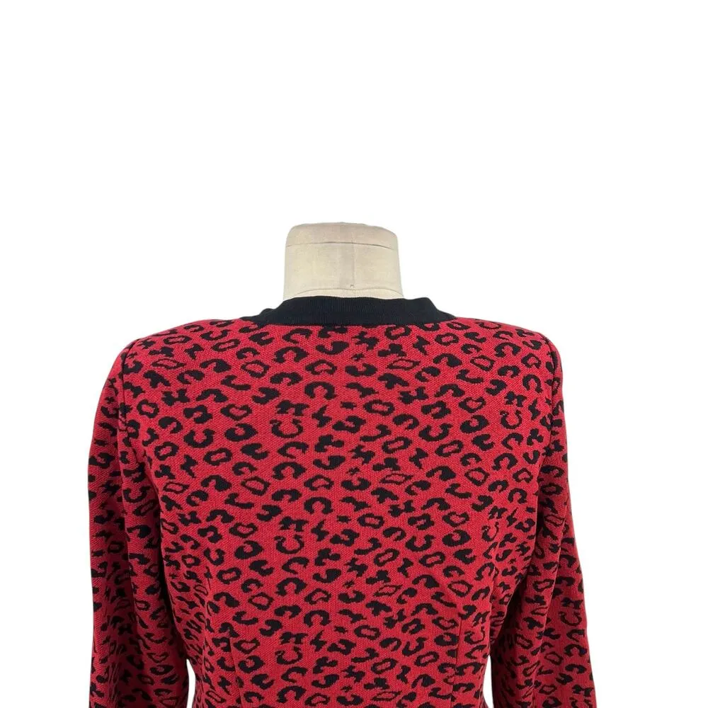 Exclusively Misook Red Black Leopard Print‎ Cardigan Sweater Top Size Medium - Image 8