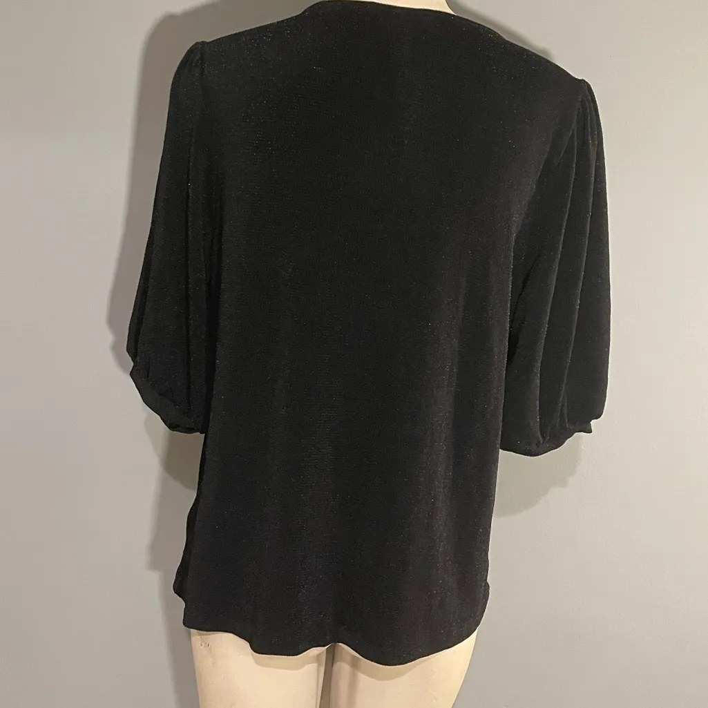 Black sparkly shiny H & M shirt sleeve v-neck blouse top shirt woman’s medium - Image 3