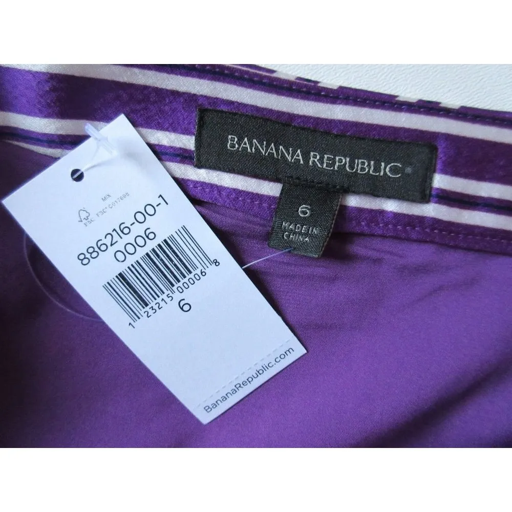NWT Banana Republic Purple & White Satin Stripe Asymmetrical Hem Skirt 6 - Image 4