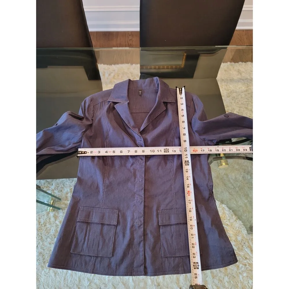 Tahari 2 Piece Suit Women's Size Large Blue Solid Casual Long Sleeve Wide Leg - Image 7