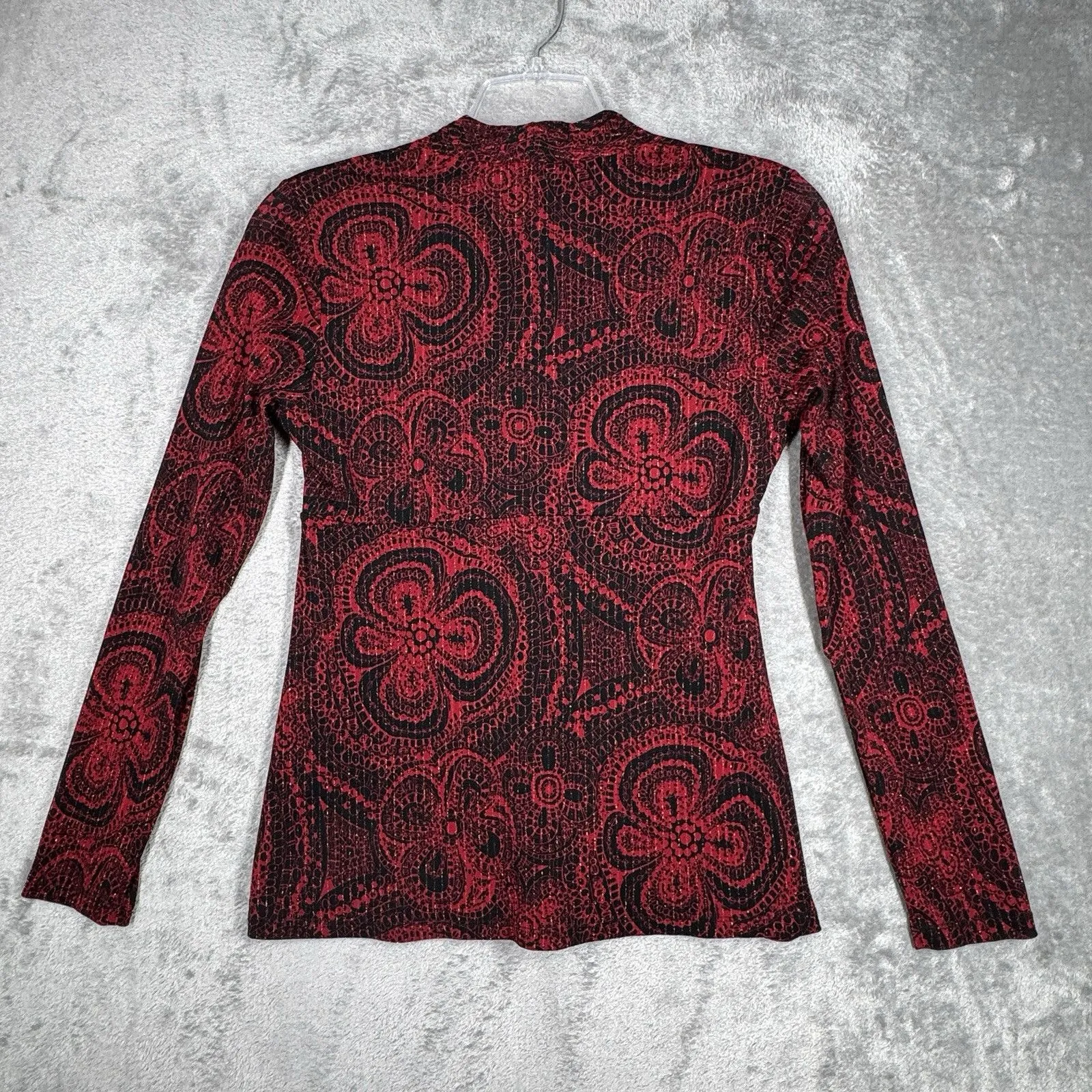 INC International Concepts Shirt Womens Large Black Red Floral Silver‎ 2000s Y2K - Image 3