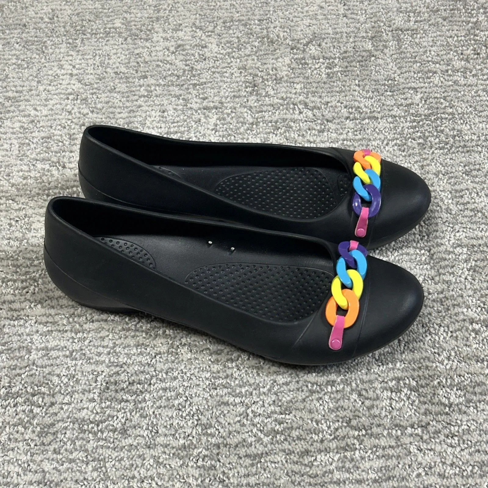 Crocs Gianna Chain Link Ballet Flats Womens 7 Slip On Shoes Black Rubber - Image 3