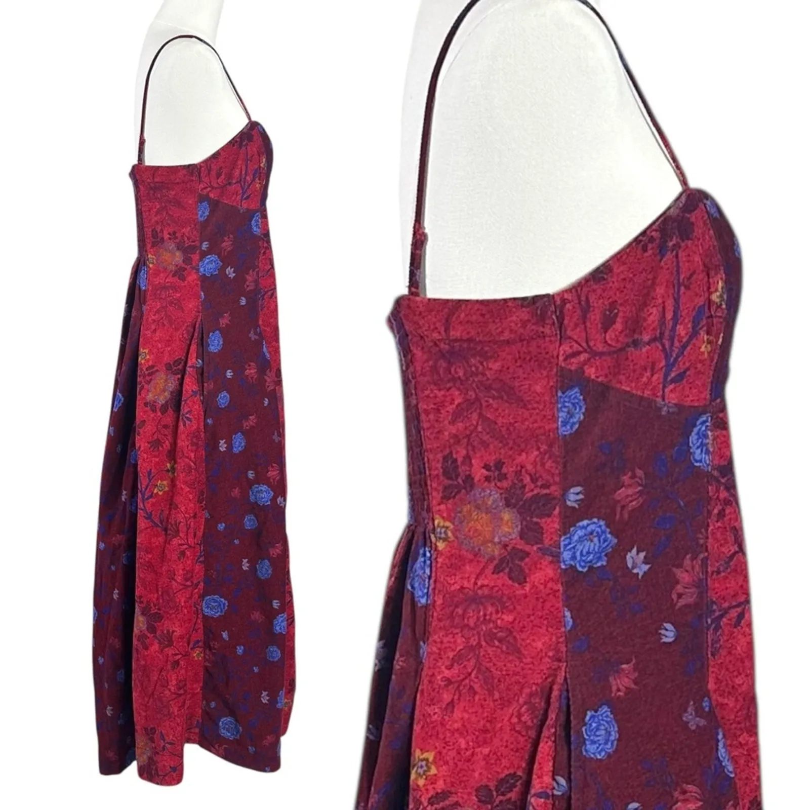 Free People Bohemian Grunge Witchy Corduroy Gail Midi Dress Scarlet Combo Medium - Image 7