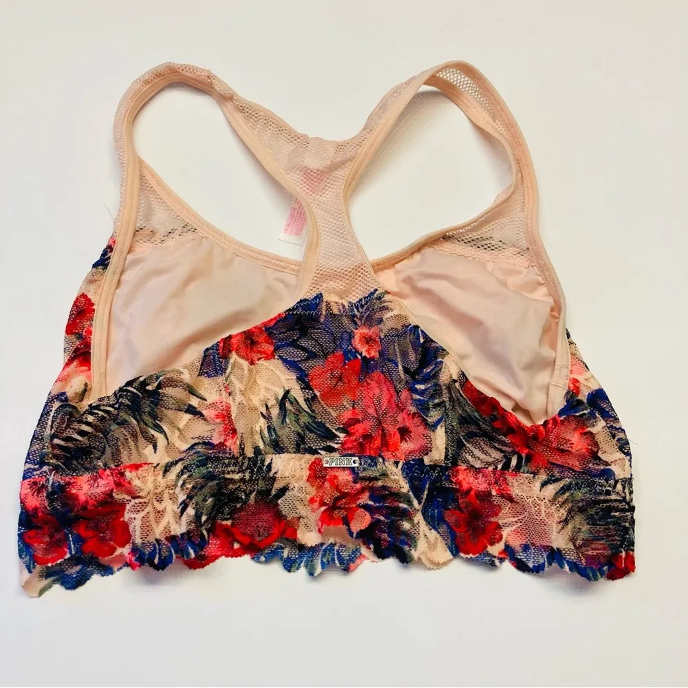 Victoria's Secret Pink Lace Bralette Bra Racerback Unlined Sz XS Tropical Floral - Image 10