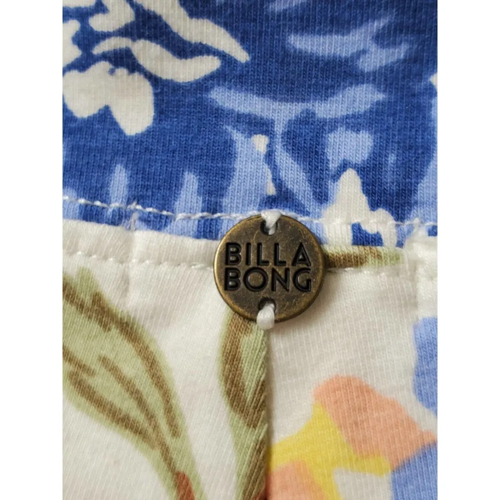 Billabong Ur A Dream Cream Pink Blue Floral Cotton High Waist Bike Shorts Medium - Image 7