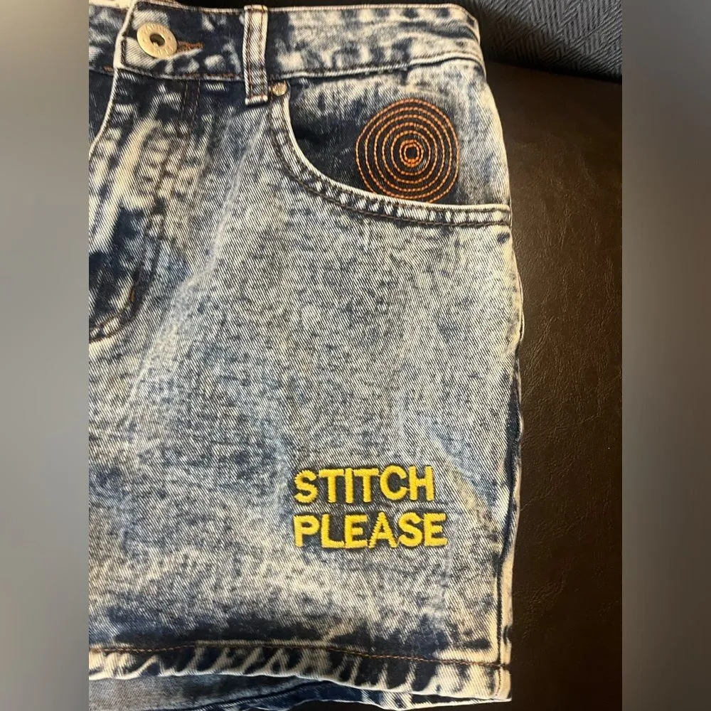 Cactus Embroidered Acid‎ Wash Jean Shorts Size 27 Western Desert Festival Vibes - Image 4