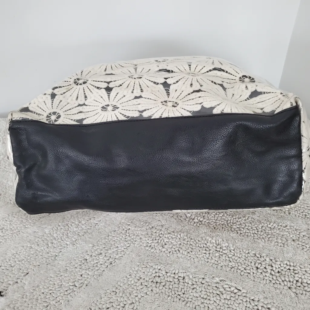 BETSEY JOHNSON Crochet White Flowers PVC Tote Bag Chain Straps Pink Floral In - Image 7