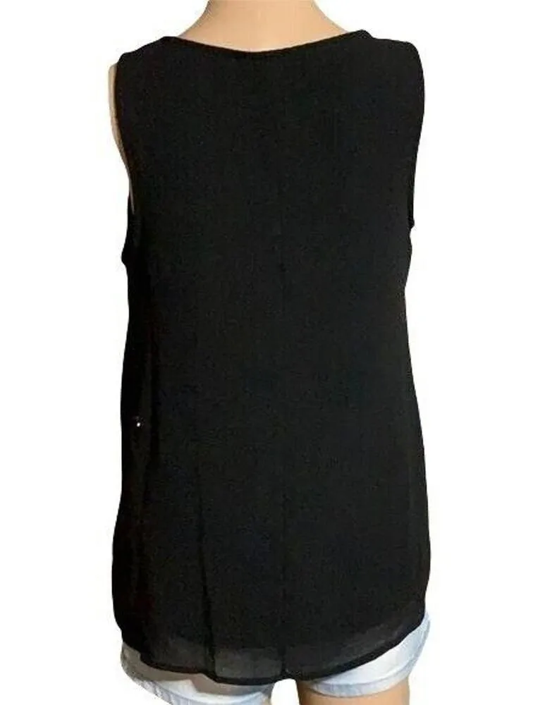 Forever 21 Womens Tank Top Sheer Over Silver Sequins Sleeveless Black Small - Image 4